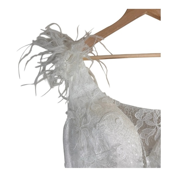 Abby Paris Longs by Lucci Lu Lace Gown with Tulle Overskirt in Ivory/White NWT - Picture 5 of 12